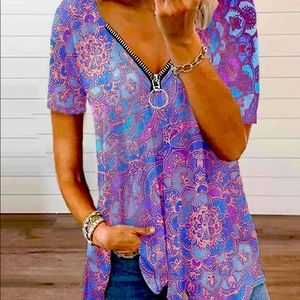 Gorgeous Woman’s Fliral Top with Fun Front Zipper